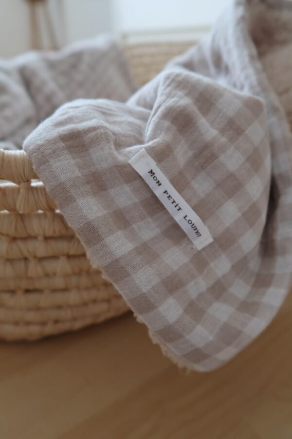 Couverture vichy beige et sherpa écru