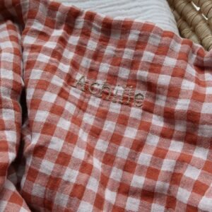 Couverture vichy brique et sherpa écru