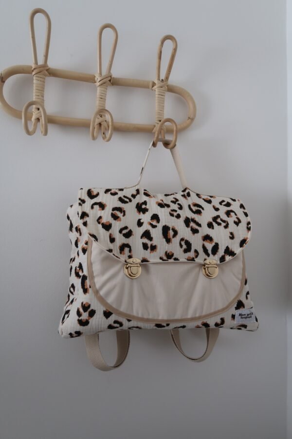 Cartable CP en gaze de coton matelassé – Motif léopard