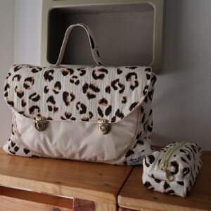 Cartable CP en gaze de coton matelassé – Motif léopard