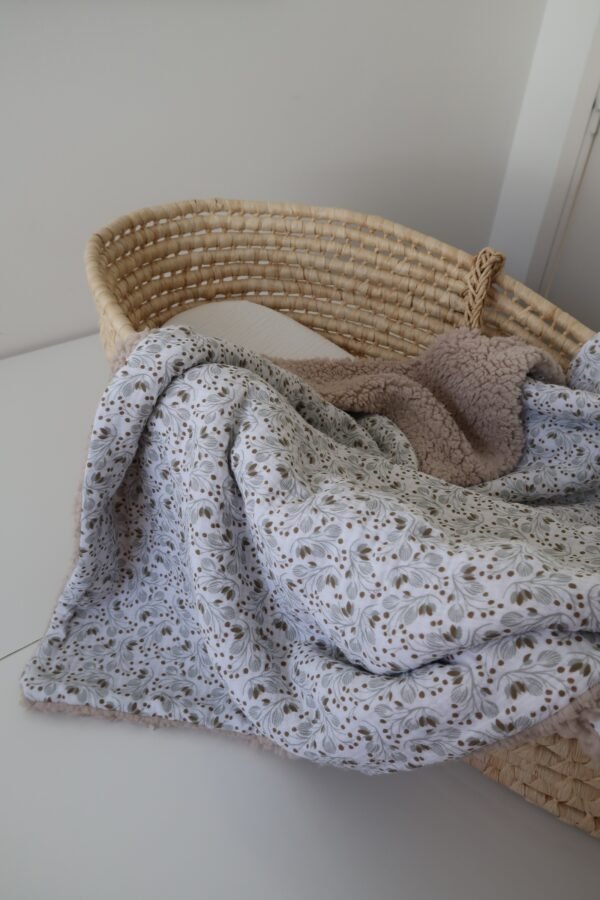 Couverture fleurie et sherpa écru